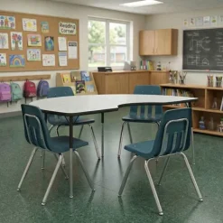 Virco Activity Table and Chair Package - 4000 Series Activity Table (48"x72" Kidney) & Four 9000 Series Stack Chairs (18'' H - 5th-Adult)^ Activity Tables & Chairs|Activity Table & Chair Packages