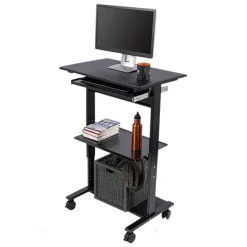 Luxor Adjustable 3-Shelf Stand Up Workstation^ Utility Carts