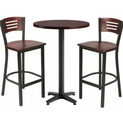 KFI Seating Arched Base Bar Height Cafe Table with Two BR3315B Barstools by KFI^ Cafe Table & Chair Sets|Breakroom & Café