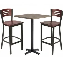 KFI Seating Arched Base Bar Height Cafe Table with Two BR3315B Barstools by KFI^ Cafe Table & Chair Sets|Breakroom & Café