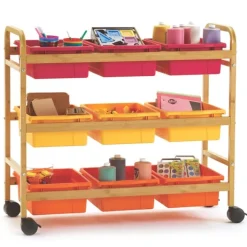 Copernicus Bamboo Book Browser Cart w/ 9 Open Storage Bins^ Tote & Bin Storage|Book Carts