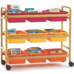 Copernicus Bamboo Book Browser Cart w/ 9 Open Storage Bins^ Tote & Bin Storage|Book Carts