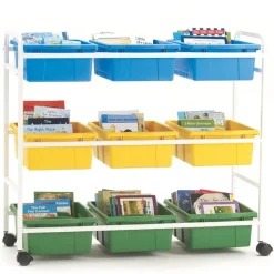 Copernicus Book Browser Cart w/ 6 Divided & 3 Open Storage Bins^ Tote & Bin Storage|Storage Carts