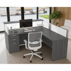 OfficeSource Borders II Collection L-Shaped Reception Desk w/ Transaction Shelf (71" x 83" x 42")^ Reception Desks