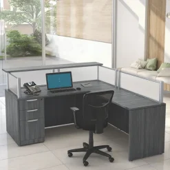 OfficeSource Borders II Collection L-Shaped Reception Desk w/ Transaction Shelf (71" x 83" x 42")^ Reception Desks