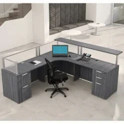 OfficeSource Borders II Collection L-Shaped Reception Desk w/ Transaction Shelf (83" x 89" x 42")^ Reception Desks