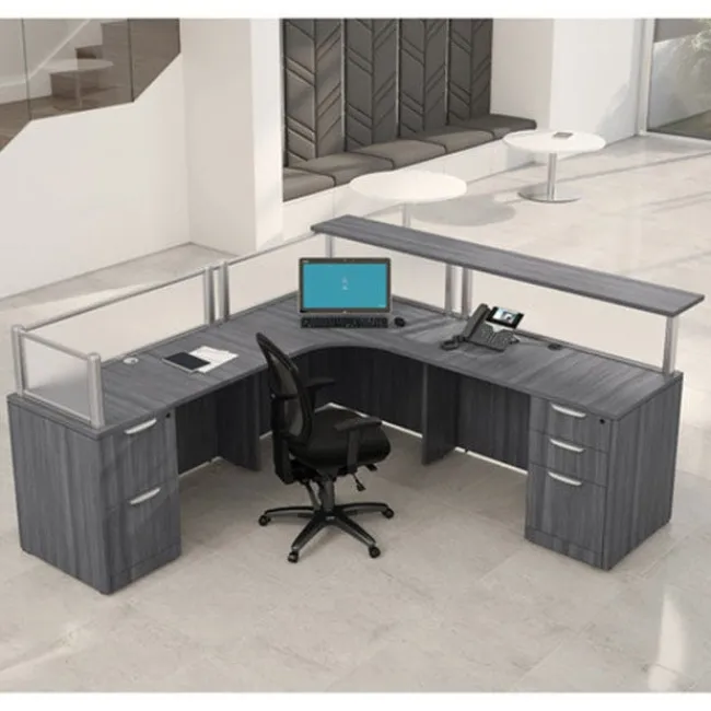 OfficeSource Borders II Collection L-Shaped Reception Desk w/ Transaction Shelf (83" x 89" x 42")^ Reception Desks