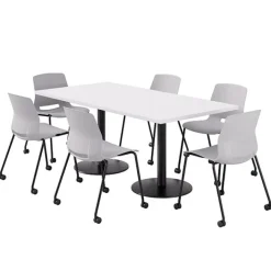 KFI Seating Cafe Table with Six Lola Armless Chairs w/ Casters- 36'' X 72'' Rectangle^ Cafe Table & Chair Sets|Cafe Tables