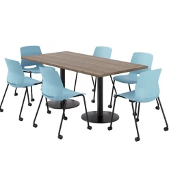 KFI Seating Cafe Table with Six Lola Armless Chairs w/ Casters- 36'' X 72'' Rectangle^ Cafe Table & Chair Sets|Cafe Tables