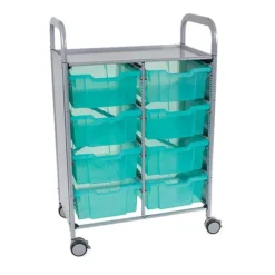 Gratnells Callero Antimicrobial Double Cart w/ 8 Deep Trays^ Tote & Bin Storage|Utility Carts