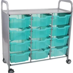 Gratnells Callero Antimicrobial Triple Cart w/ 12 Deep Trays^ Tote & Bin Storage|Utility Carts