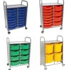 Gratnells Callero Silver Double Cart w/ Trays^ Tote & Bin Storage|Utility Carts