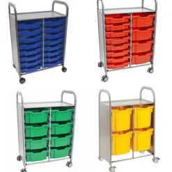 Gratnells Callero Silver Double Cart w/ Trays^ Tote & Bin Storage|Utility Carts