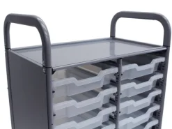 Gratnells Callero Silver Double Cart w/ Trays^ Tote & Bin Storage|Utility Carts