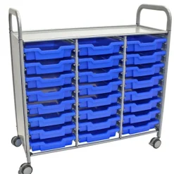 Gratnells Callero Silver Triple Cart w/ Trays^ Tote & Bin Storage|Utility Carts