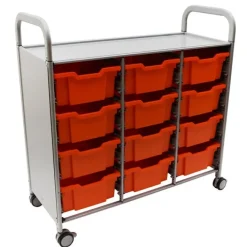 Gratnells Callero Silver Triple Cart w/ Trays^ Tote & Bin Storage|Utility Carts