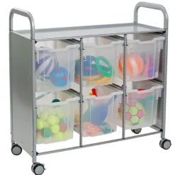 Gratnells Callero Silver Triple Cart w/ Trays^ Tote & Bin Storage|Utility Carts