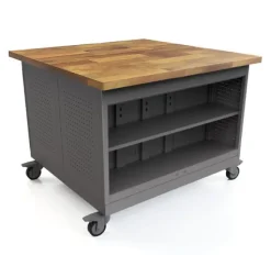 Smith System Cascade Maker Table with Butcher Block Top^ Tote & Bin Storage|Mobile Cabinets