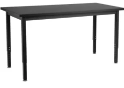 National Public Seating Chemical Resistant Height Adjustable Table (30'' x 72'') with 6 Black Frame Stools^ Science|Science Tables