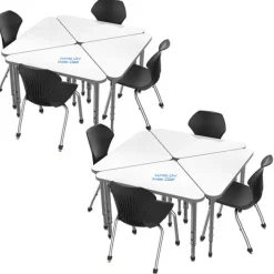Marco Group Classroom Set - 8 Apex Stack Chairs (18''H - 5th-Adult) & 8 Triangle Dry Erase Student Apex Desks^ Desk & Chair Packages|Dry Erase Desks