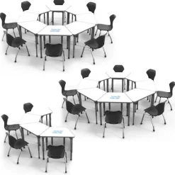 Marco Group Classroom Set - 20 Apex Stack Chairs (18'' H -5th-Adult) & 20 Trapezoid Dry Erase Apex Student Desks^ Desk & Chair Packages|Dry Erase Desks