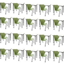 Marco Group Classroom Set- 20 Apex Stack Chairs (18'' - 5th-Adult) & 20 Dry Erase Desks (30'' x 20'')^ Activity Tables & Chairs|Activity Table & Chair Packages