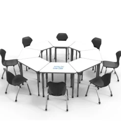 Marco Group Classroom Set - 8 Apex Stack Chairs (18'' H - 5th-Adult) & 8 Trapezoid Dry Erase Student Apex Desks^ Dry Erase Desks