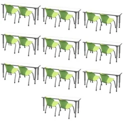 Marco Group Classroom Set- 20 Apex Stack Chairs (18'' - 5th-Adult) & 10 Double Dry Erase Desks (60'' x 20'')^ Two Student Desks|Activity Tables & Chairs