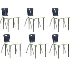 Tesco Classroom Set - 6 Bone Synergy Dry Erase Student Desks and Stack Chairs^ Desk & Chair Packages|Classroom Desks & Chairs