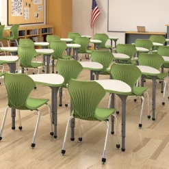 Marco Group Classroom Set - 6 Chevron Dry Erase Apex Desks & 6 Apex Stack Chairs (18'' 5th-Adult)^ Desk & Chair Packages|Dry Erase Desks