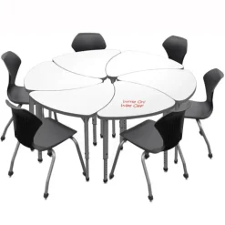 Marco Group Classroom Set - 6 Chevron Dry Erase Apex Desks & 6 Apex Stack Chairs (18'' 5th-Adult)^ Desk & Chair Packages|Dry Erase Desks