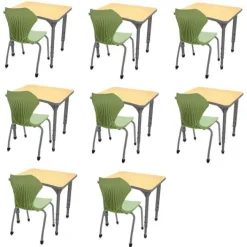 Marco Group Classroom Set- 8 Curve Student Desks & Apex Chairs^ Desk & Chair Packages|Classroom Desks & Chairs