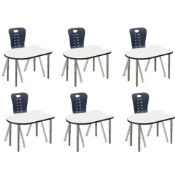 Tesco Classroom Set - 6 Fish Synergy Dry Erase Student Desks and Stack Chairs^ Desk & Chair Packages|Classroom Desks & Chairs