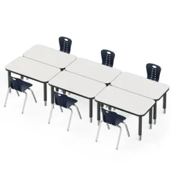Tesco Classroom Set - 6 Rectangle Dry Erase Synergy Student Desks and Stack Chairs^ Desk & Chair Packages|Classroom Desks & Chairs