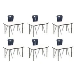 Tesco Classroom Set - 6 Ripple Synergy Dry Erase Student Desks and Stack Chairs^ Desk & Chair Packages|Classroom Desks & Chairs