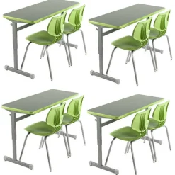 Smith System Classroom Set - 4 Silhouette Double Desks & 8 Flavors Chairs^ Collaborative Desks|Desk & Chair Packages