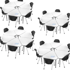 Marco Group Classroom Set- 24 Single Student Gem Dry Erase Apex Desks & 24 Apex Stack Chairs (18'' H 5th-Adult)^ Dry Erase Desks