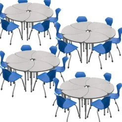 Marco Group Classroom Set - 24 Single Student Chevron Apex Desks & 24 Apex Stack Chairs (18'' H - 5th-Adult)^ Collaborative Desks|Desk & Chair Packages