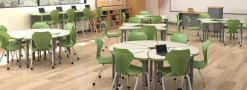 Marco Group Classroom Set - 24 Single Student Chevron Apex Desks & 24 Apex Stack Chairs (18'' H - 5th-Adult)^ Collaborative Desks|Desk & Chair Packages