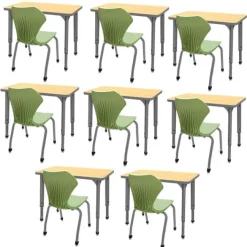 Marco Group Classroom Set - 8 Single Student Desks & Apex Chairs^ Collaborative Desks|Desk & Chair Packages