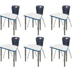 Tesco Classroom Set - 6 Trapezoid Synergy Dry Erase Synergy Student Desks and Stack Chairs^ Desk & Chair Packages|Classroom Desks & Chairs