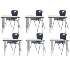 Tesco Classroom Set - 6 Triangle Synergy Dry Erase Synergy Student Desks and Stack Chairs^ Desk & Chair Packages|Classroom Desks & Chairs