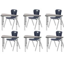 Tesco Classroom Set - 6 Triangle Synergy Student Desks and Stack Chairs^ Desk & Chair Packages|Classroom Desks & Chairs