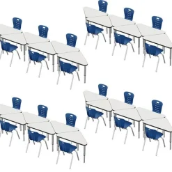 Tesco Classroom Set - 24 Triangle Synergy Dry Erase Synergy Student Desks and Stack Chairs^ Desk & Chair Packages|Classroom Desks & Chairs