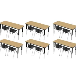Tesco Classroom Set - 6 Two-Student Rectangle Synergy Desks with 12 Stack Chairs^ Desk & Chair Packages|Classroom Desks & Chairs