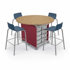 Mooreco Compass Island Round Cabinet & 30" Hierarchy Low Back Stool Package^ Makerspace & Shop|Makerspace Stem Packages