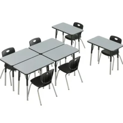 Correll a Height Adjustable Collaborative Desk Package w/ 6 Rectangle Desks & 6 Chairs^ Desk & Chair Packages|Classroom Desks & Chairs