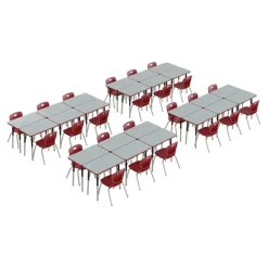 Correll a Height Adjustable Collaborative Desk Package w/ 24 Rectangle Desks & 24 Chairs^ Desk & Chair Packages|Classroom Desks & Chairs