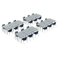 Correll a Height Adjustable Collaborative Desk Package w/ 24 Rectangle Desks & 24 Chairs^ Desk & Chair Packages|Classroom Desks & Chairs