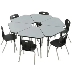 Correll a Height Adjustable Collaborative Desk Package w/ 6 Diamond Desks & 6 Chairs^ Desk & Chair Packages|Classroom Desks & Chairs